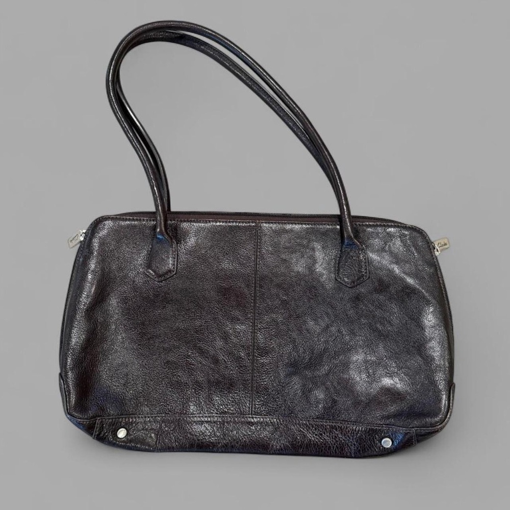 Clarks Dark Brown Leather Shoulder Bag Zipper Close